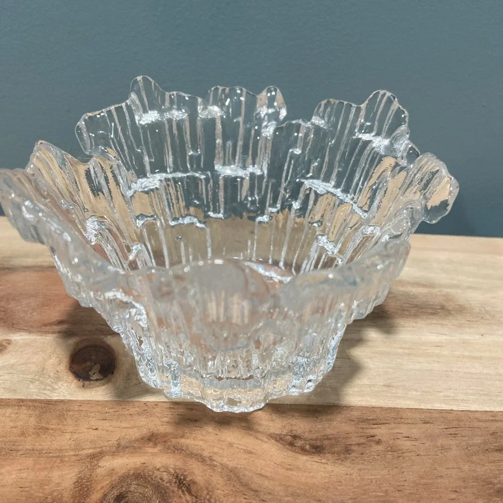 Vintage Viking Dalzell Glass Clear Ice Icesicle Votive Tealight Candle Holder